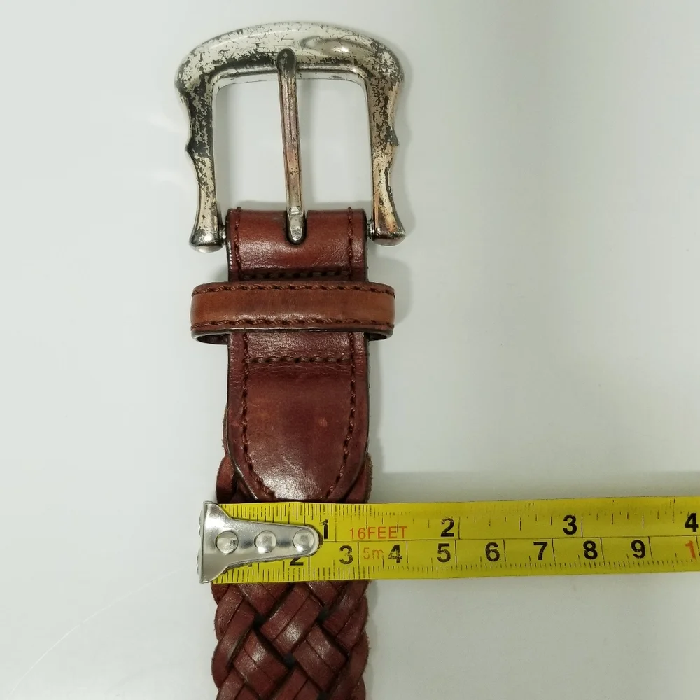Brighton Vintage 90's Leather Belt Brown Braided Silver-tone Zoo Animals Sz 30
